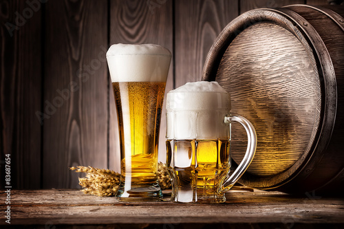 Photography Mug and a glass of light beer with ears of barley