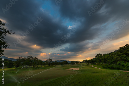 twilight sky on golf course