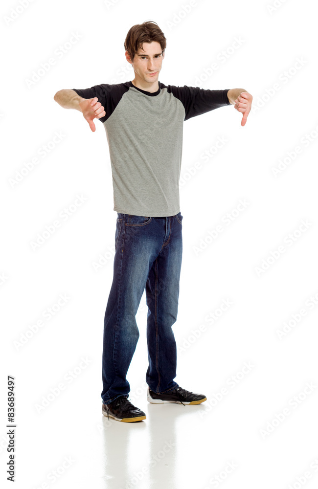 Model negative thumbs down Model negative thumbs down