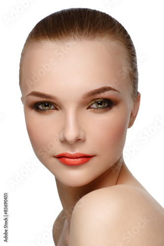 Beautiful woman face. Bright makeup.