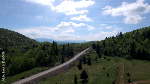 Aerial spring time footage of mountain road and amazing nature