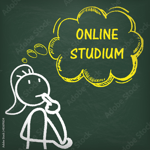 Kreidetafel Strichmännchen Frau Online Studium