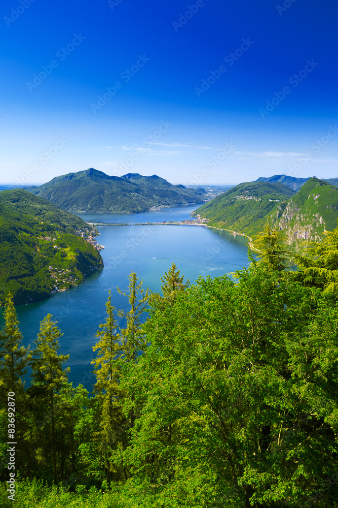 View to Lugano lake and Monte San Salvatore, Switzerland 