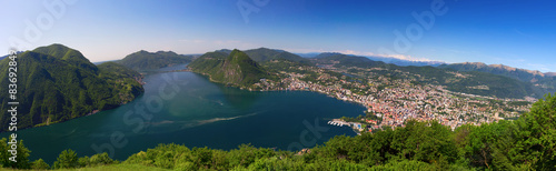 View to Lugano city, lake and Monte San Salvatore, Schweiz