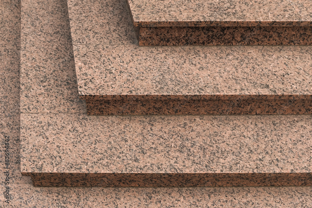 Detail einer positiven Pyramidentreppe aus rosa Granit Detail einer positiven Pyramidentreppe aus rosa Granit