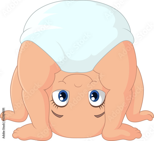 Cartoon baby girl playing upside down 