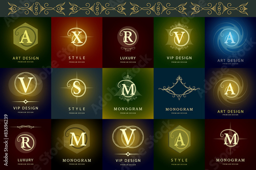 Monogram design elements, graceful template. Elegant line art