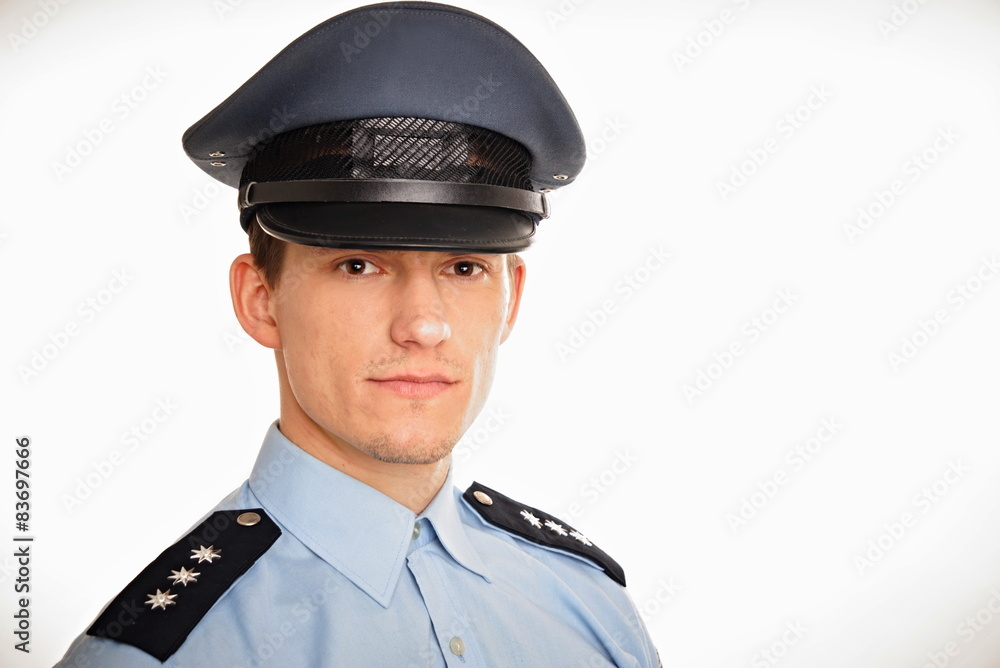 Portrait of young policeman, right you can write some text Portrait of young policeman, right you can write some text