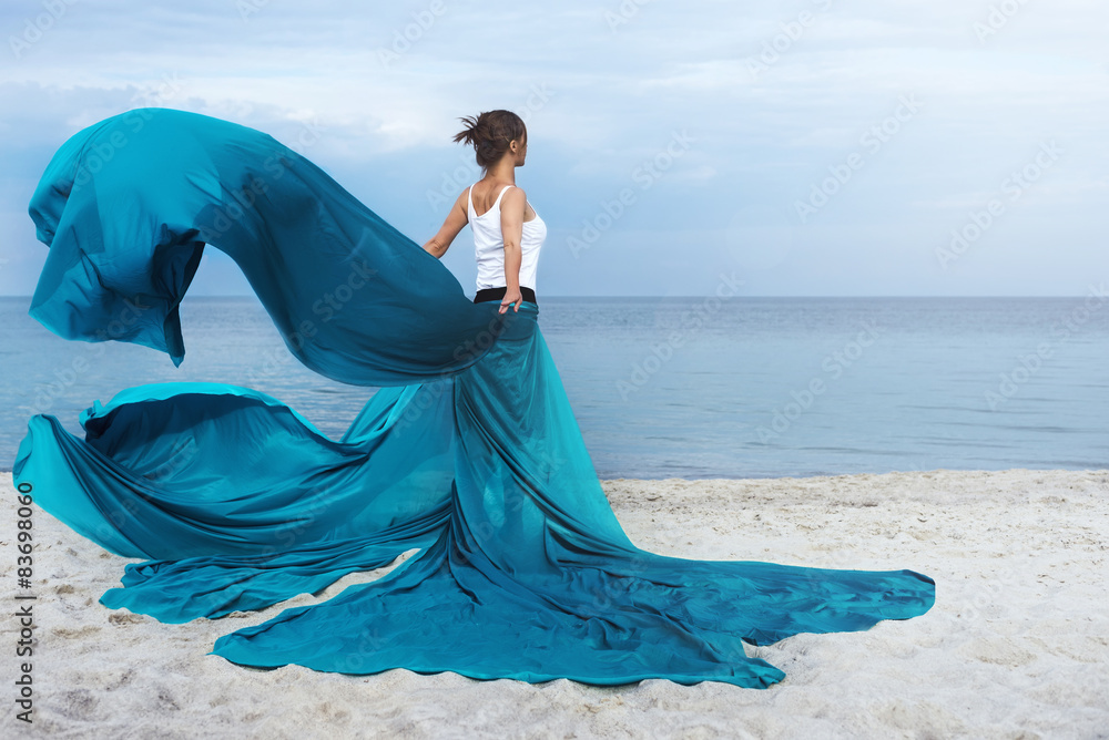 Beautiful Girl With fabric on The Beach. Beautiful Girl With fabric on The Beach.
