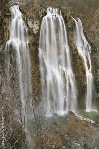 Big waterfall on Plitvice lakes, National park in Croatia