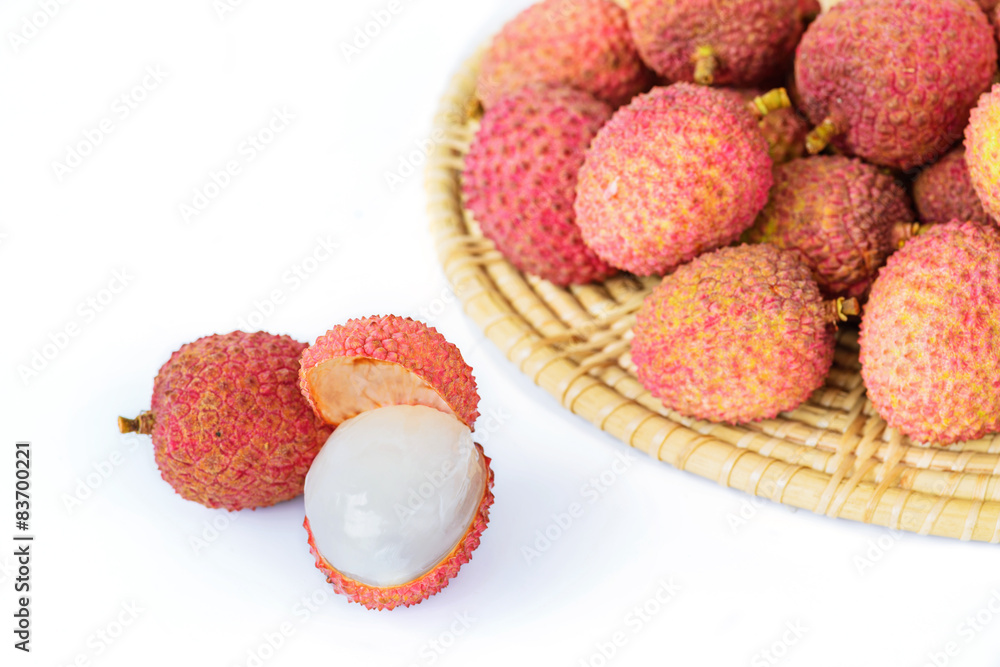Fresh lychees isolated on white background Fresh lychees isolated on white background