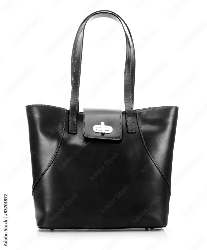 Black handbag on a white background