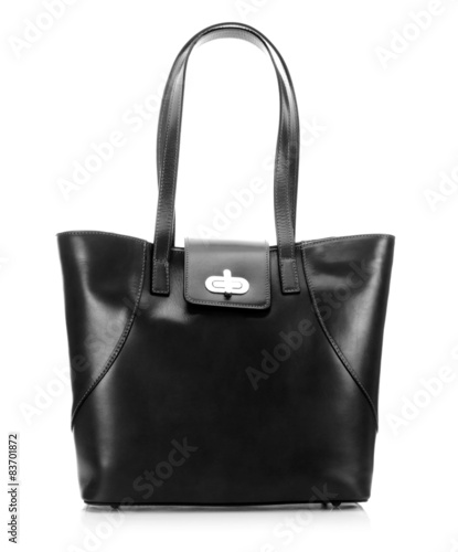 Black handbag on a white ba...
