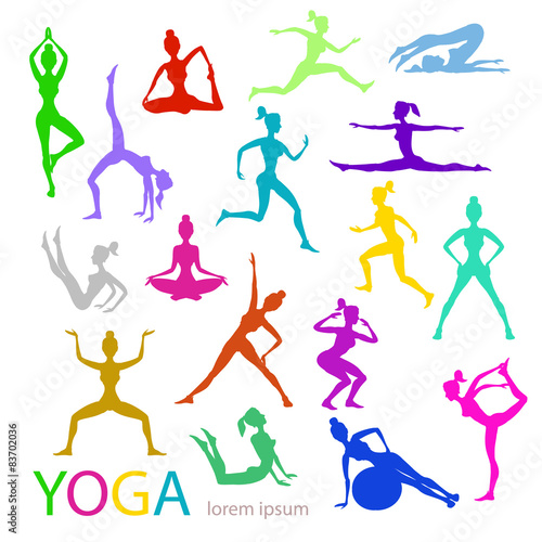Vector illustration of Yoga poses woman silhouette