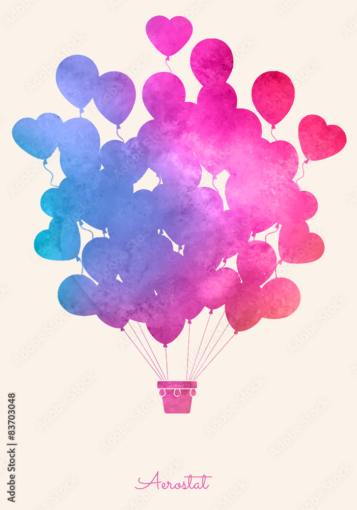 Fototapeta premium Watercolor_vintage_hot_air_balloon_Celebration_festive_backgroun