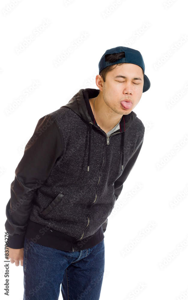 Model isolated sticking tongue out Model isolated sticking tongue out