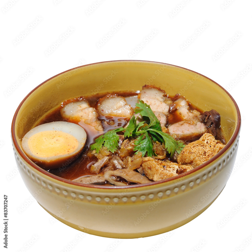 Crunchy Pork Soup with noodle isolated, Chinese food menu kuay j Crunchy Pork Soup with noodle isolated, Chinese food menu kuay j