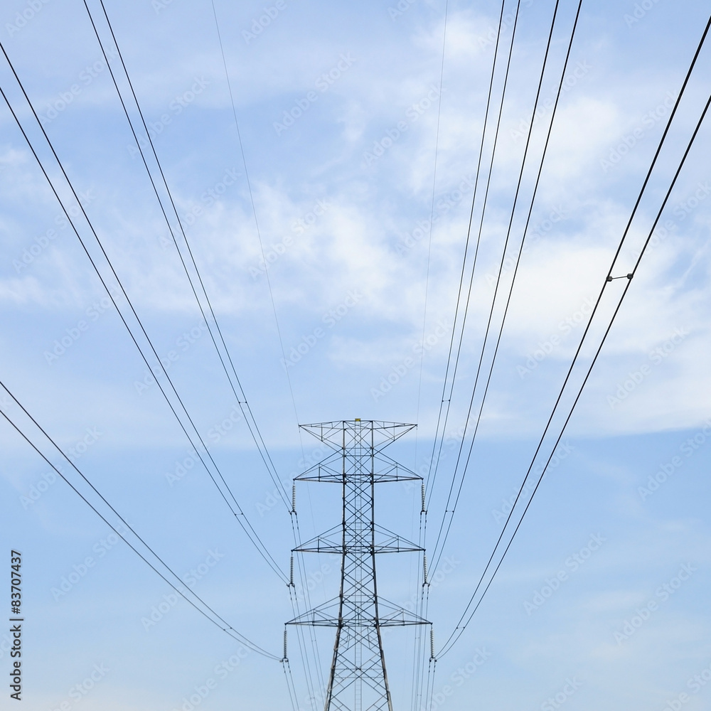 High voltage Electric pole with long wire.