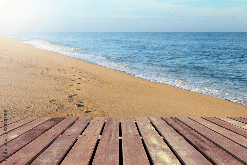 Fototapeta premium Tropical beach with wooden floor