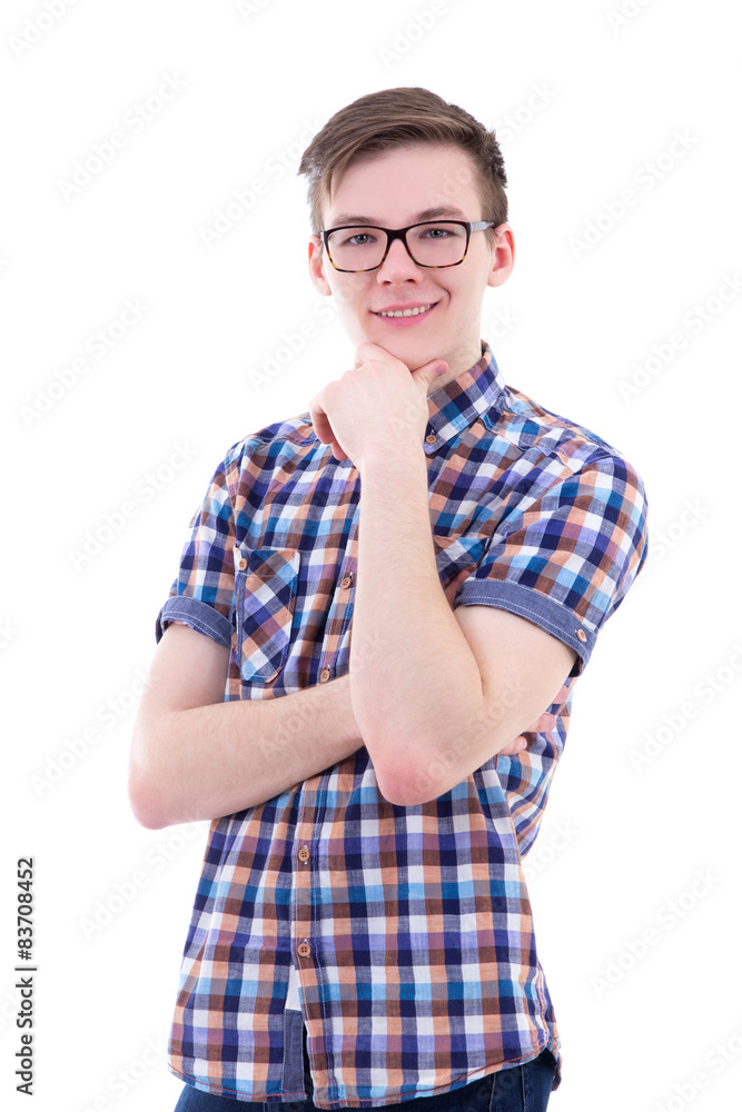 handsome teenage boy dreaming about something isolated on white handsome teenage boy dreaming about something isolated on white