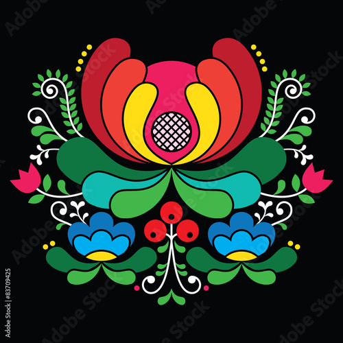 Norwegian folk art pattern - Rosemaling style on black