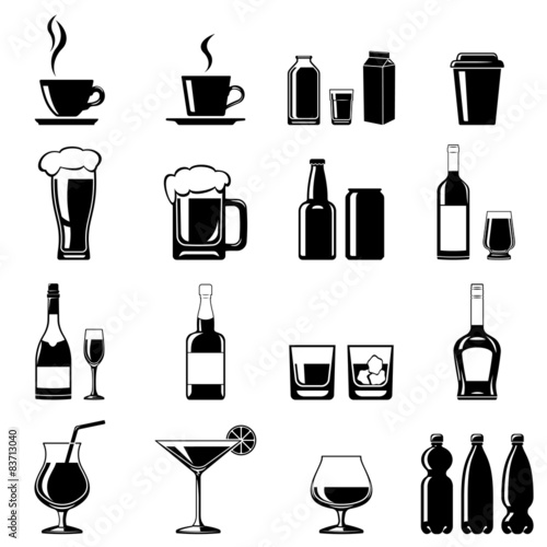 Icons set of some drinks, beverages in various containers