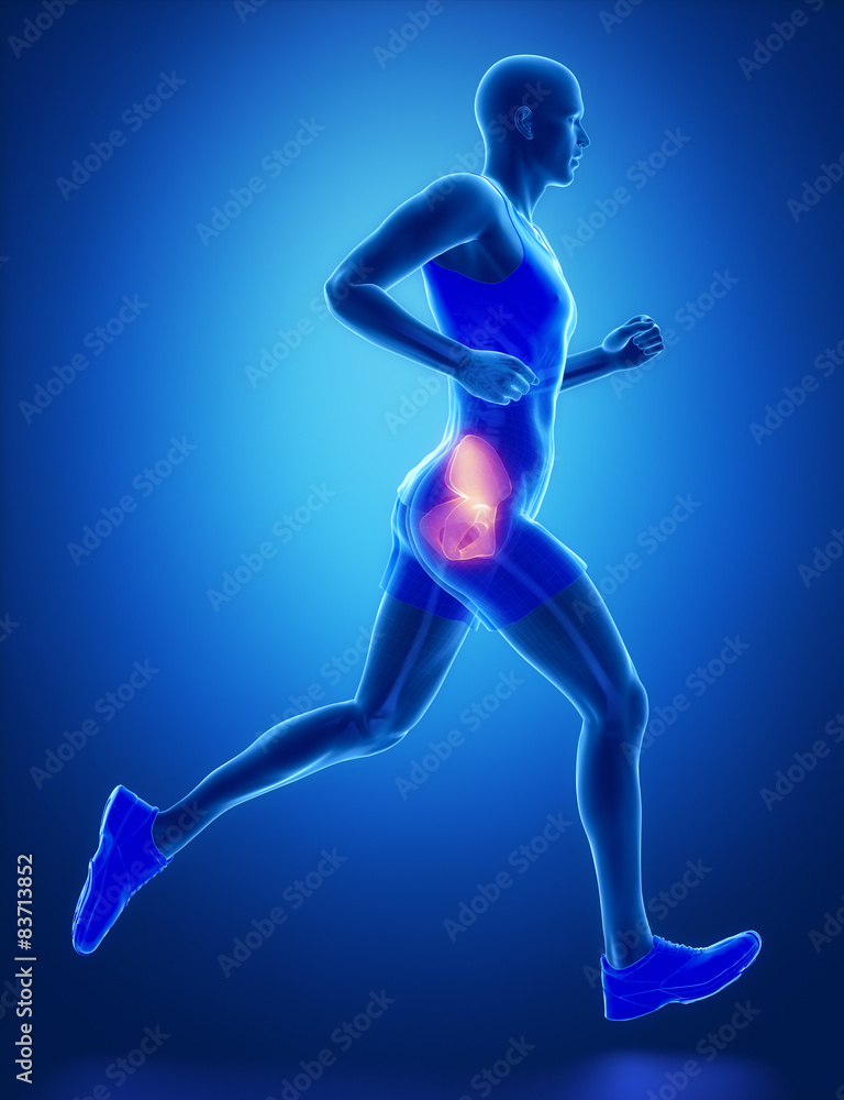 HIP - running man leg scan in blue