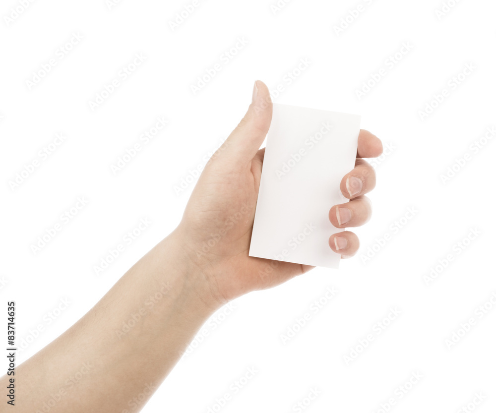 Woman hand hold business card, credit card or blank paper isolat Woman hand hold business card, credit card or blank paper isolat