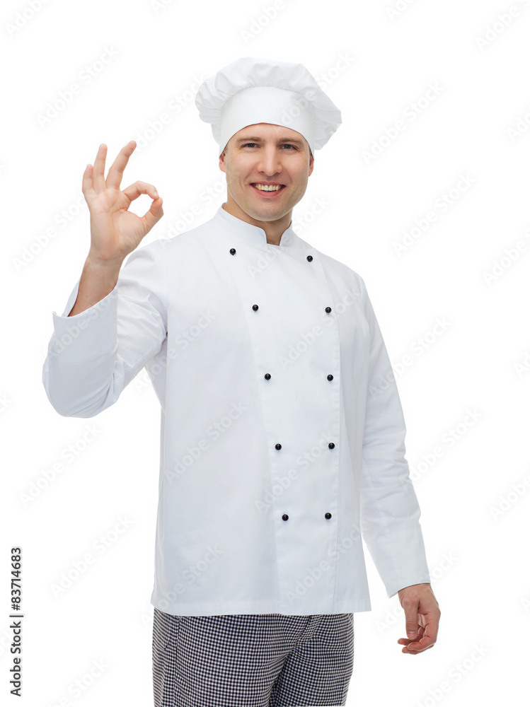 happy male chef cook showing ok sign happy male chef cook showing ok sign