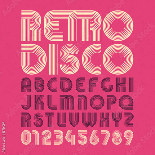 Retro disco style alphabet and numbers