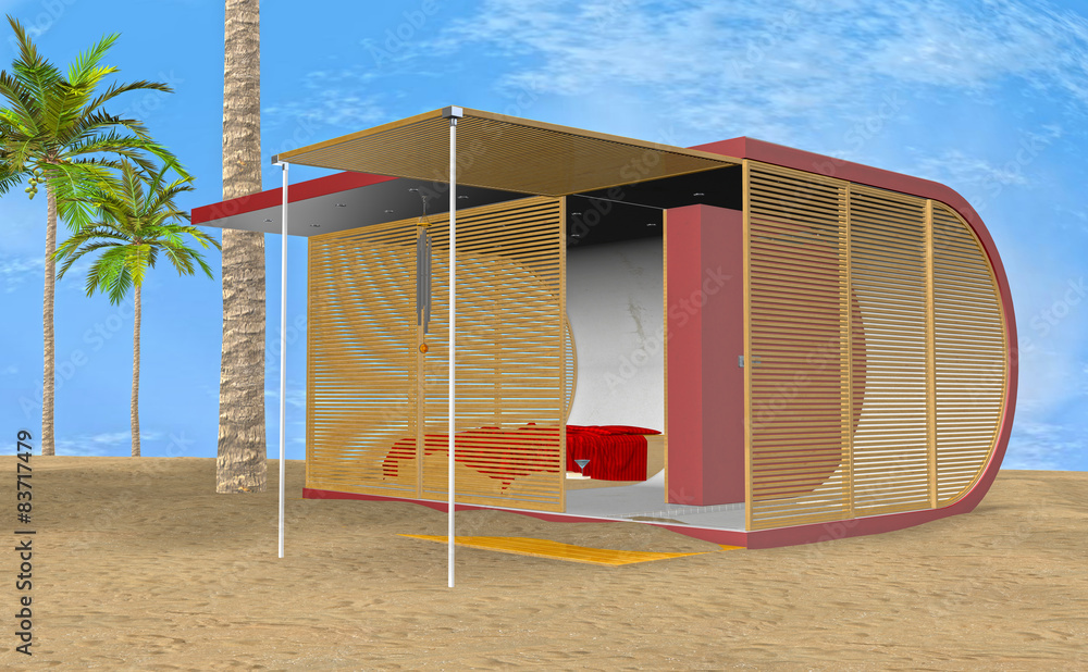 Fototapeta premium 3D Illustration Beach Bungalow
