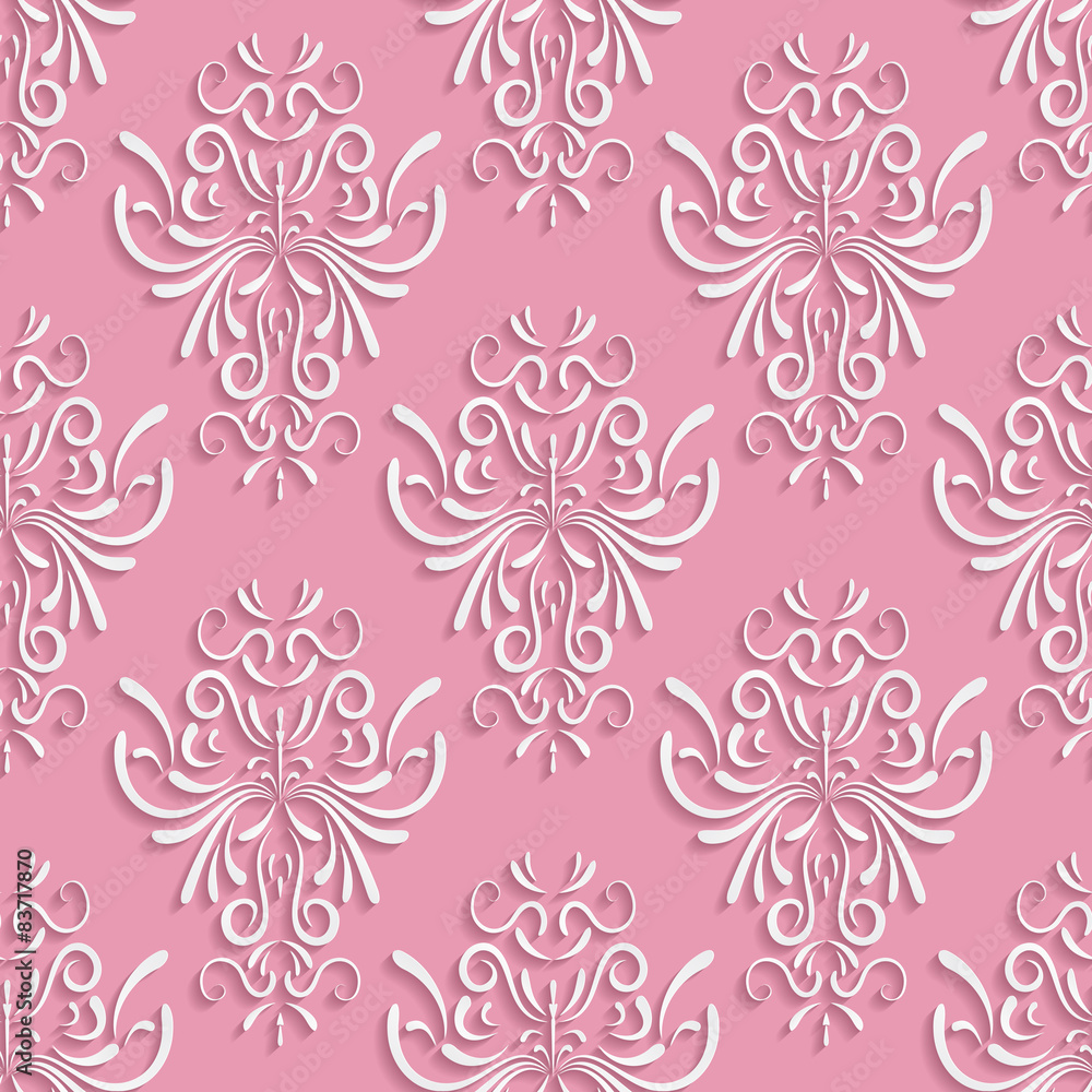 Fototapeta premium Pink Seamless Background with 3d Floral Pattern