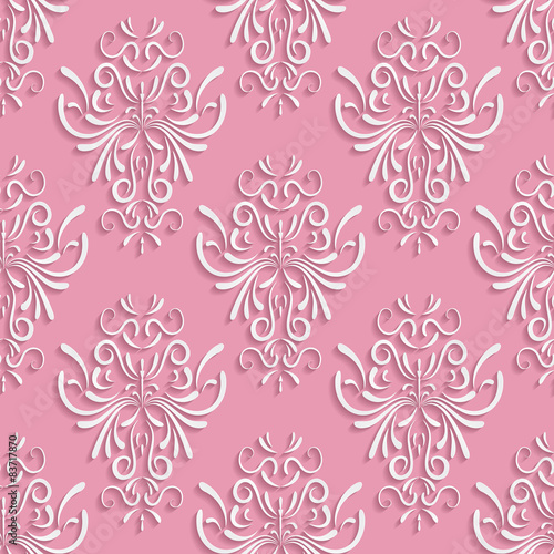 Pink Seamless Background with 3d Floral Pattern