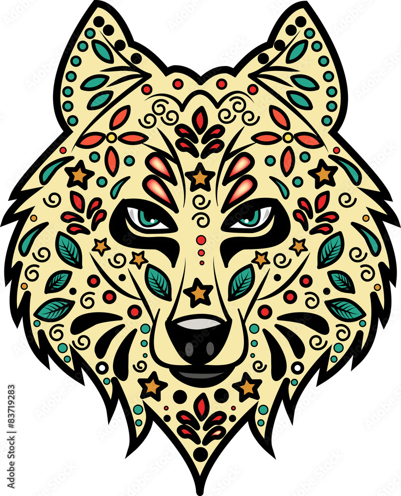 Fototapeta premium Wolf 's head decorated