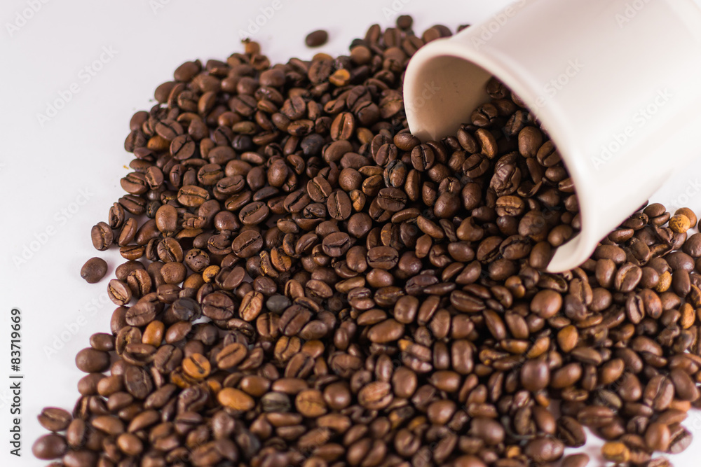 Loose Coffee Beans on White Background
