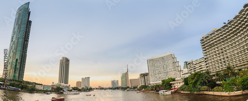 Panorama area ,river with building style modern in evening