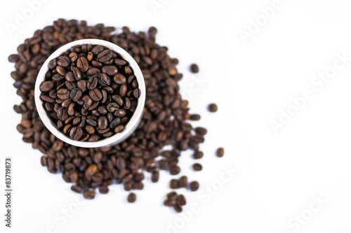Roasted Beans in a Mug Overhead and Copyspace