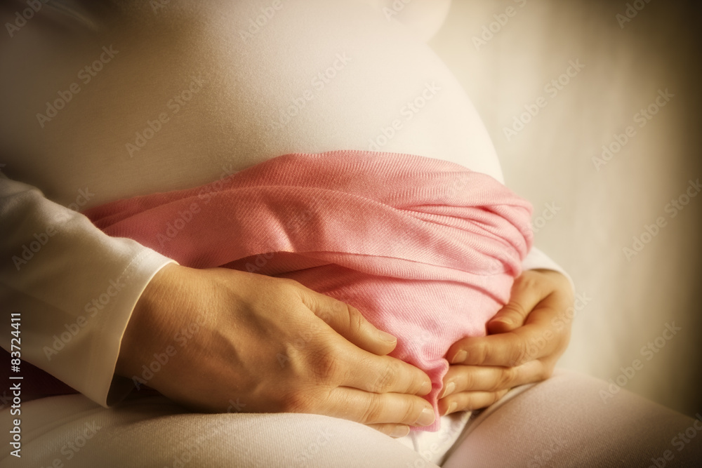 Pregnant woman is holding her baby bump Pregnant woman is holding her baby bump
