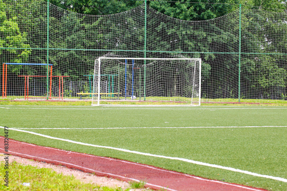 Fototapeta premium Football goal on a green field on a background