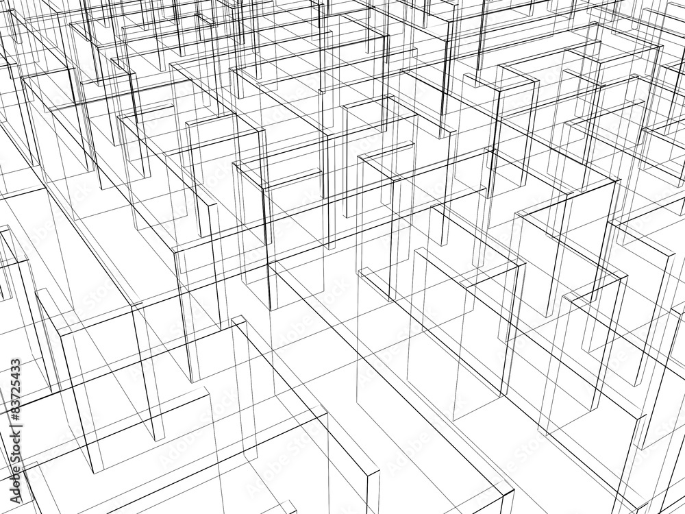 endless maze 3d illustration,wire frame endless maze 3d illustration,wire frame