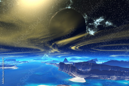 Wallpaper Mural Fantasy alien planet. Rocks and  moon Torontodigital.ca