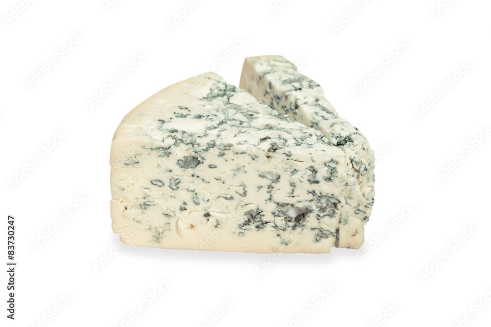 piece of blue cheese on white background piece of blue cheese on white background