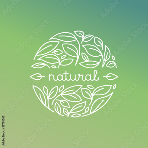 Vector natural label in trendy linear style