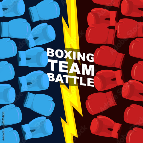Boxing team battle. Blue and Red boxing gloves. Vector illustrat