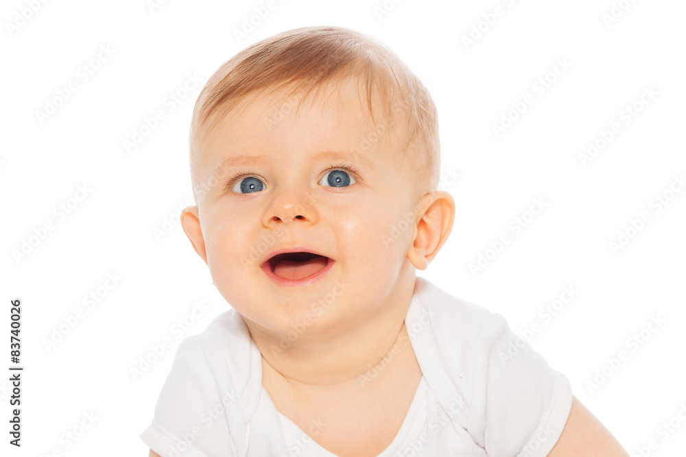 Portrait of laughing baby on the white background Portrait of laughing baby on the white background