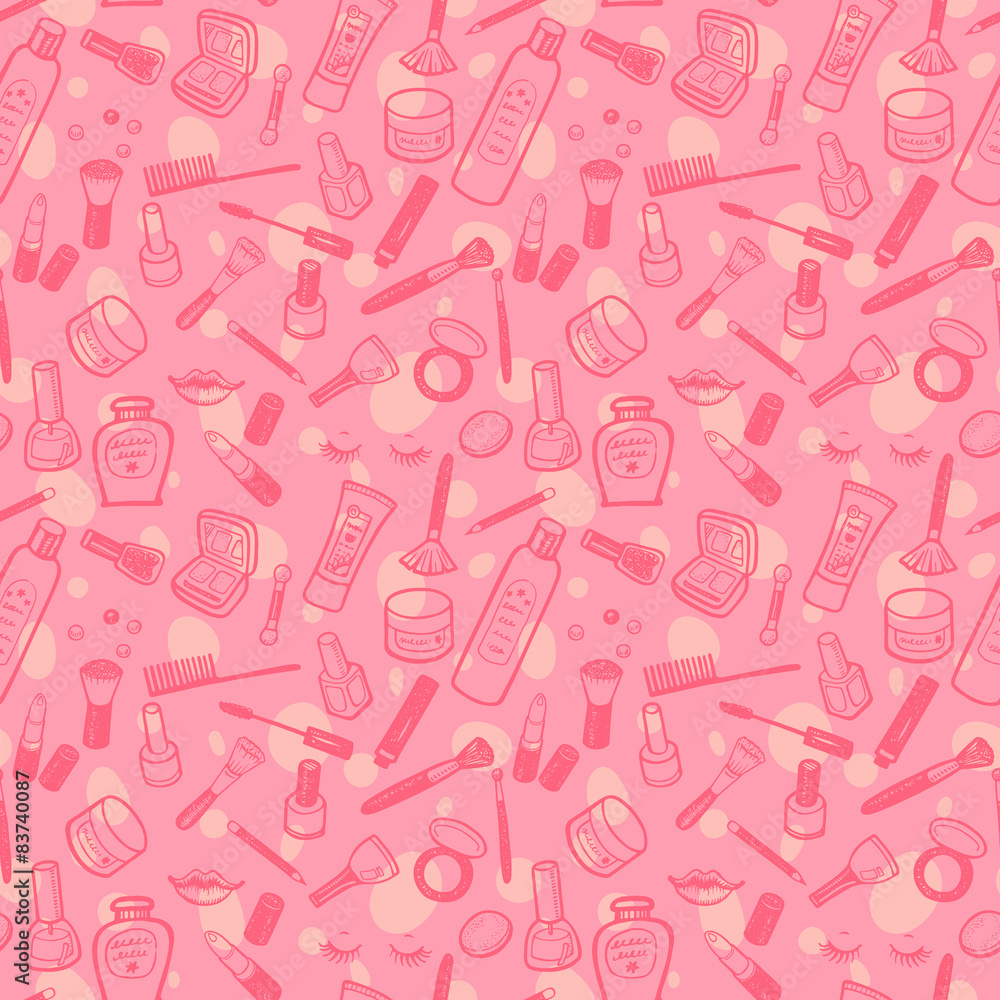 Obraz premium Hand drawn beauty and cosmetics items set. Vector background for your design.