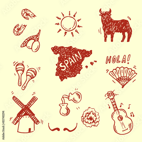 Hand drawn Spanish symbols collection
