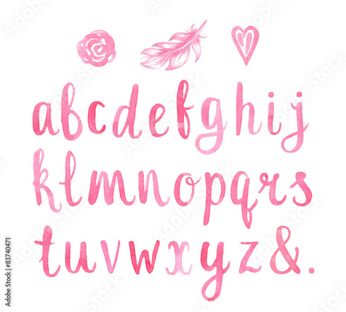 Hand drawn watercolor font for your design. Watercolor letters.