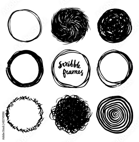 Set of hand drawn scribble circles, vector design elements collection.