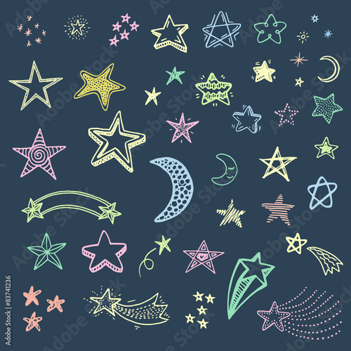 Hand drawn doodle stars set
